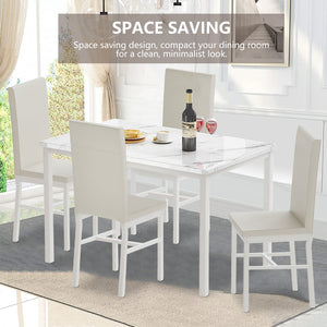 5 Piece Kitchen Dining Table and Chair Set, Dining Room Table Set with Faux Marble Table PU Leather Padded Chairs, Rectangle Dining Table Set for 4, Dinette Set for Kitchen Dining Room Small Space