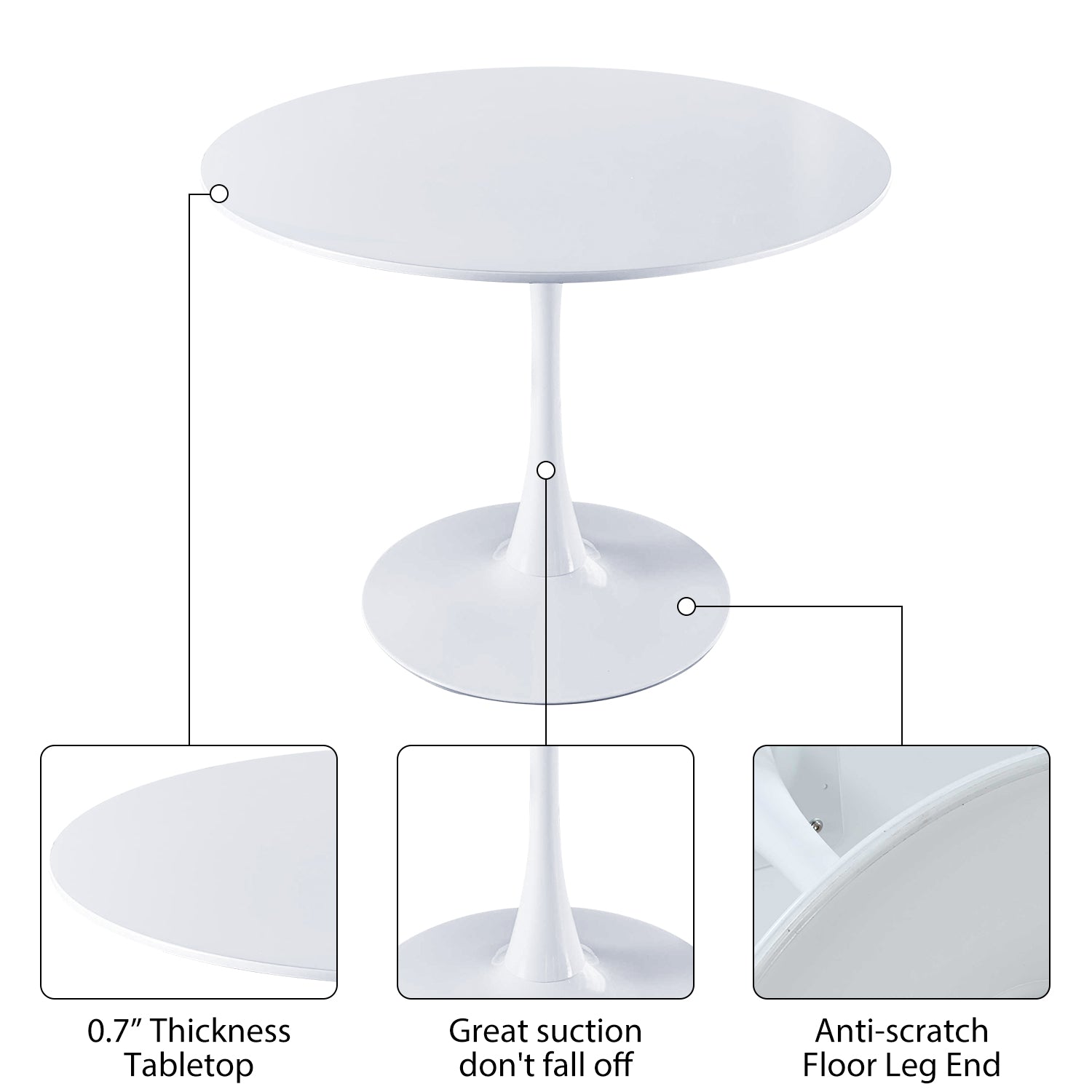 ENYOPRO 42.2" Round Tulip Table in White, Mid-Century Modern Dining Table with Round Top and Pedestal Base, Conference Pedestal Desk, Leisure Coffee Table, Seat for 4-6, Max Loading 220lbs, K2047