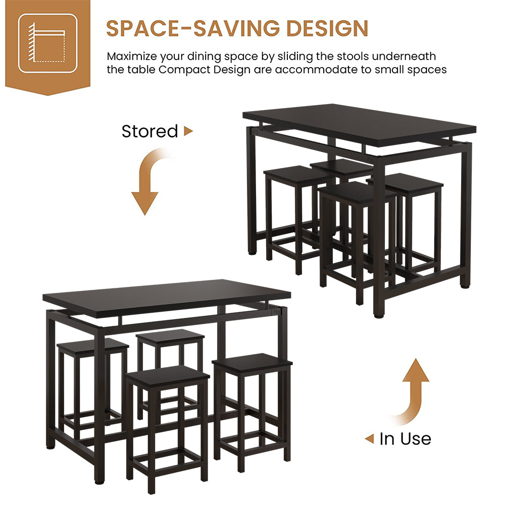 Counter Height Table Set of 5, Breakfast Bar Table and Stool Set, Minimalist Dining Table with Backless Stools, Wood Top Pub Table & Chair Set for Kitchen Apartment Bistro - Space Saving
