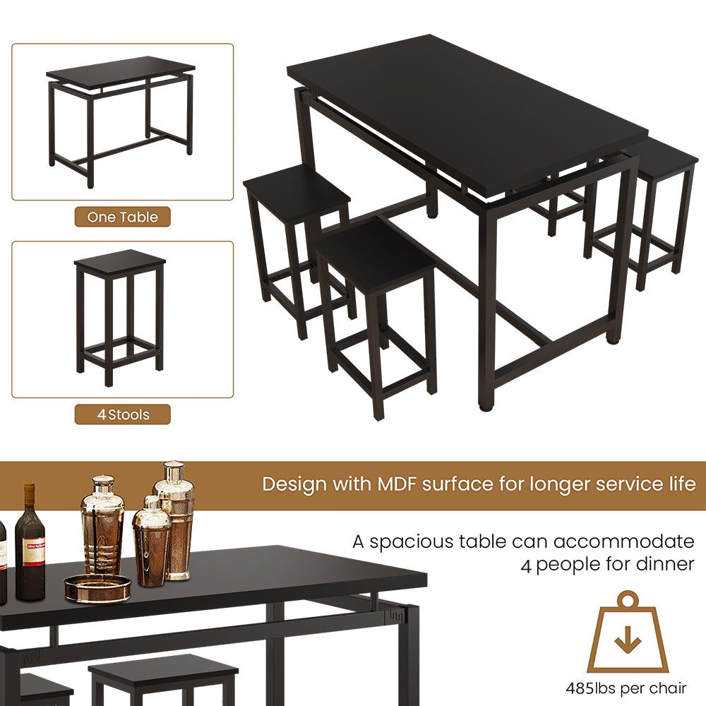 Counter Height Table Set of 5, Breakfast Bar Table and Stool Set, Minimalist Dining Table with Backless Stools, Wood Top Pub Table & Chair Set for Kitchen Apartment Bistro - Space Saving