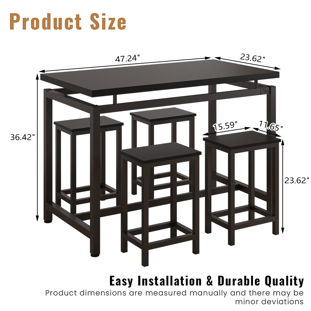 Counter Height Table Set of 5, Breakfast Bar Table and Stool Set, Minimalist Dining Table with Backless Stools, Wood Top Pub Table & Chair Set for Kitchen Apartment Bistro - Space Saving