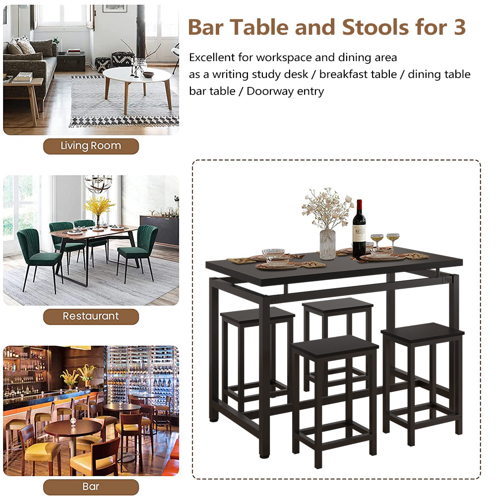 Counter Height Table Set of 5, Breakfast Bar Table and Stool Set, Minimalist Dining Table with Backless Stools, Wood Top Pub Table & Chair Set for Kitchen Apartment Bistro - Space Saving