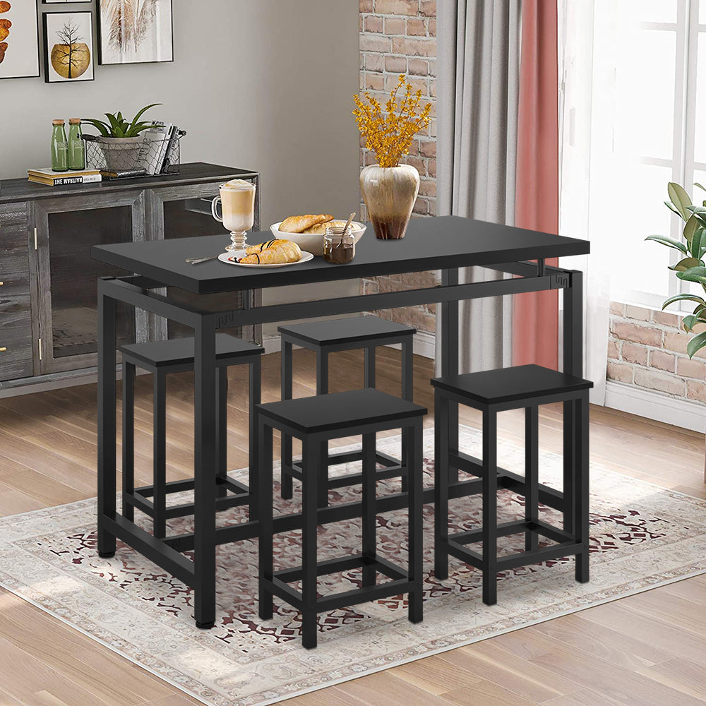Counter Height Table Set of 5, Breakfast Bar Table and Stool Set, Minimalist Dining Table with Backless Stools, Wood Top Pub Table & Chair Set for Kitchen Apartment Bistro - Space Saving