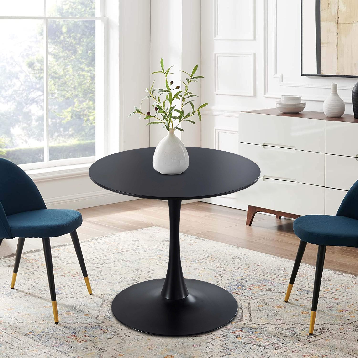 ENYOPRO 42.2" Round Tulip Table in White, Mid-Century Modern Dining Table with Round Top and Pedestal Base, Conference Pedestal Desk, Leisure Coffee Table, Seat for 4-6, Max Loading 220lbs, K2047