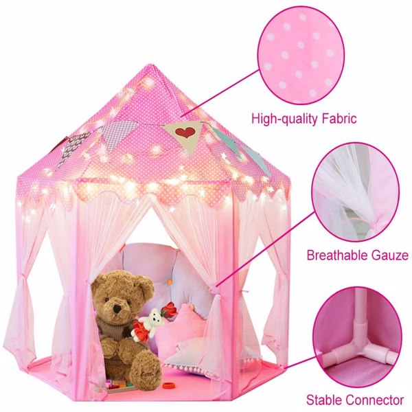 Outdoor Indoor Portable Folding Princess Castle Tent (LED Star Lights)
