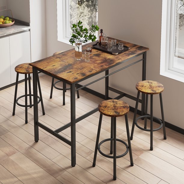 Counter Height Dining Set, 5 Pieces Dining Table Set with 4 Stools, Black Kitchen Tables Set for Small Spaces, Contemporary Bar Table Set for Breakfast Nook, Dining Room
