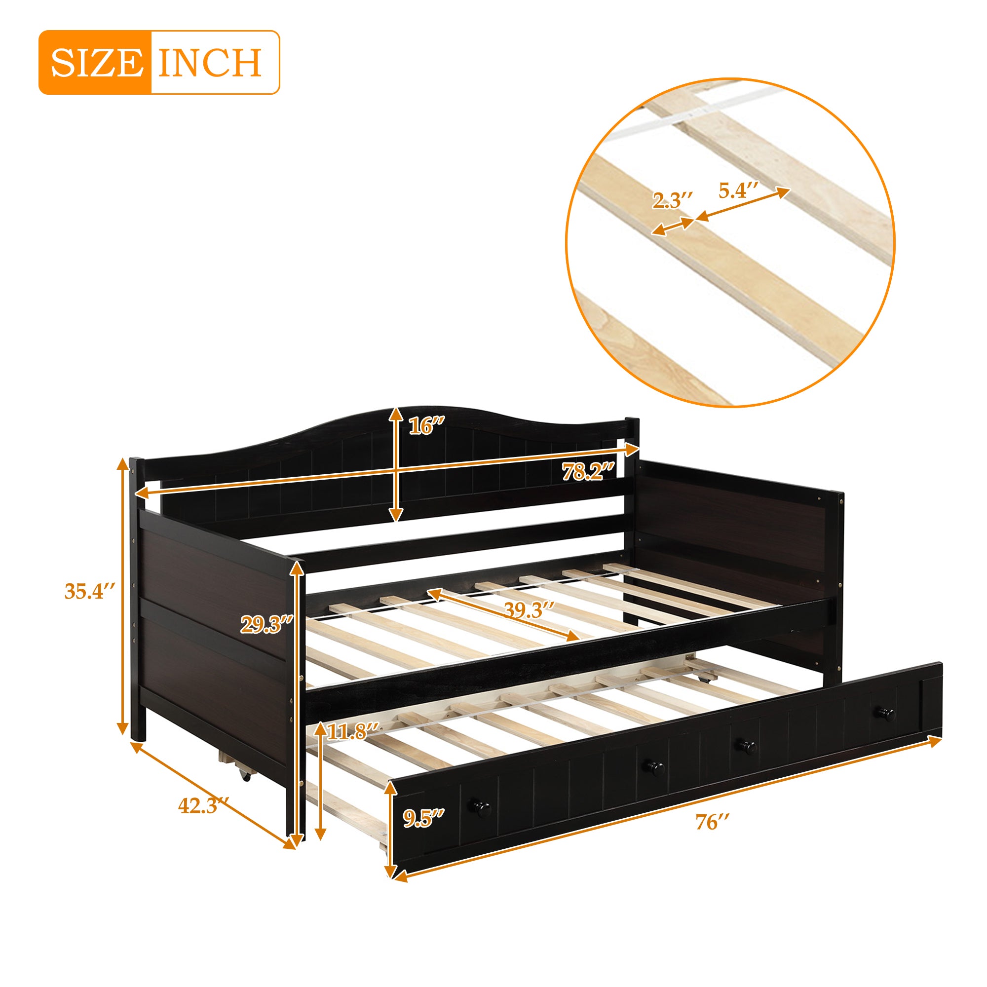 Enyopro Wooden Daybed Trundle, Platform Bed Frame with Headboard Footboard, Standard Twin, for Kids Room/Living Room/Guest Room, Easy Assembly - Mattresses No Included, B2027
