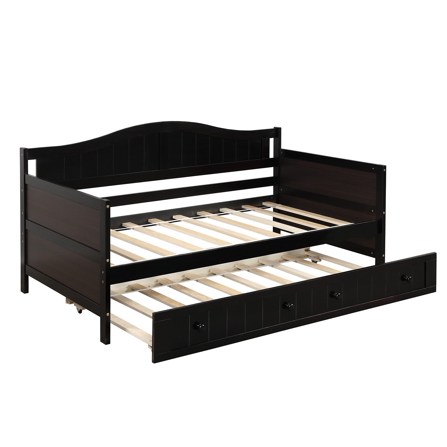Enyopro Wooden Daybed Trundle, Platform Bed Frame with Headboard Footboard, Standard Twin, for Kids Room/Living Room/Guest Room, Easy Assembly - Mattresses No Included, B2027
