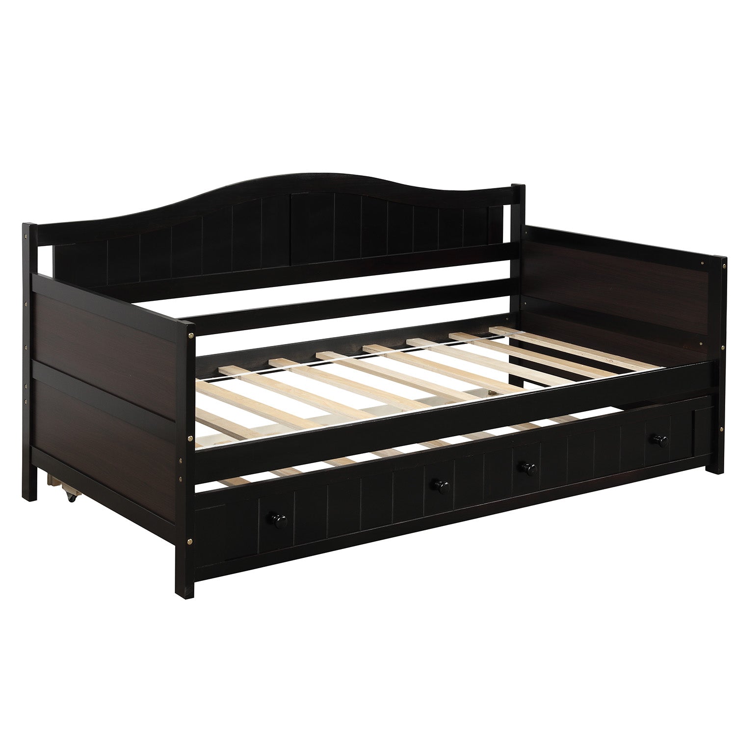 Enyopro Wooden Daybed Trundle, Platform Bed Frame with Headboard Footboard, Standard Twin, for Kids Room/Living Room/Guest Room, Easy Assembly - Mattresses No Included, B2027