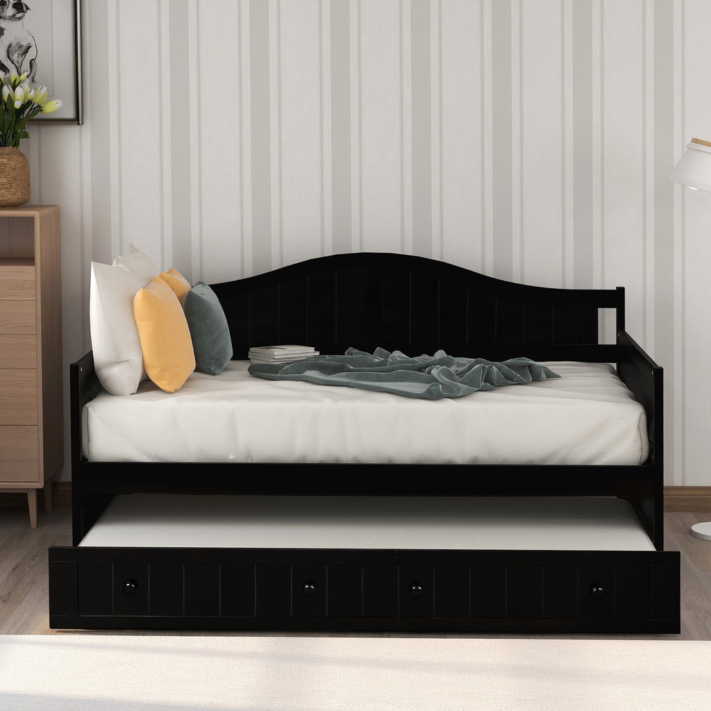 Enyopro Wooden Daybed Trundle, Platform Bed Frame with Headboard Footboard, Standard Twin, for Kids Room/Living Room/Guest Room, Easy Assembly - Mattresses No Included, B2027