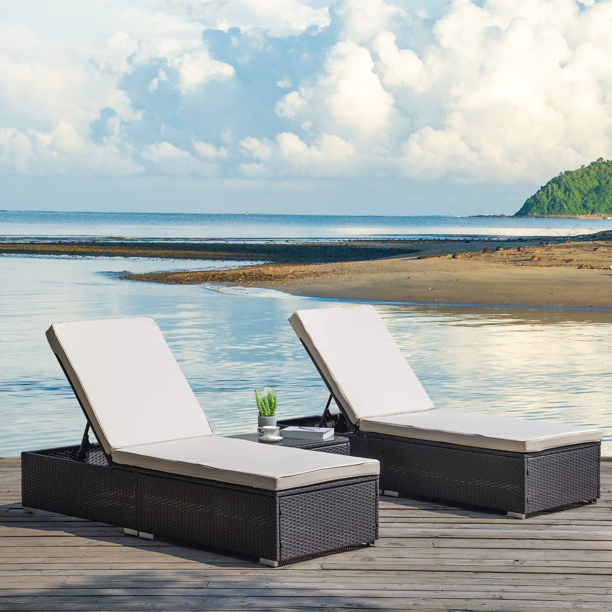 Chaise Lounge Chair, Outdoor Rattan Lounge Chair, Elegant Chaise Lounge, Patio Reclining Chairs Furniture for Poolside, Deck, Backyard