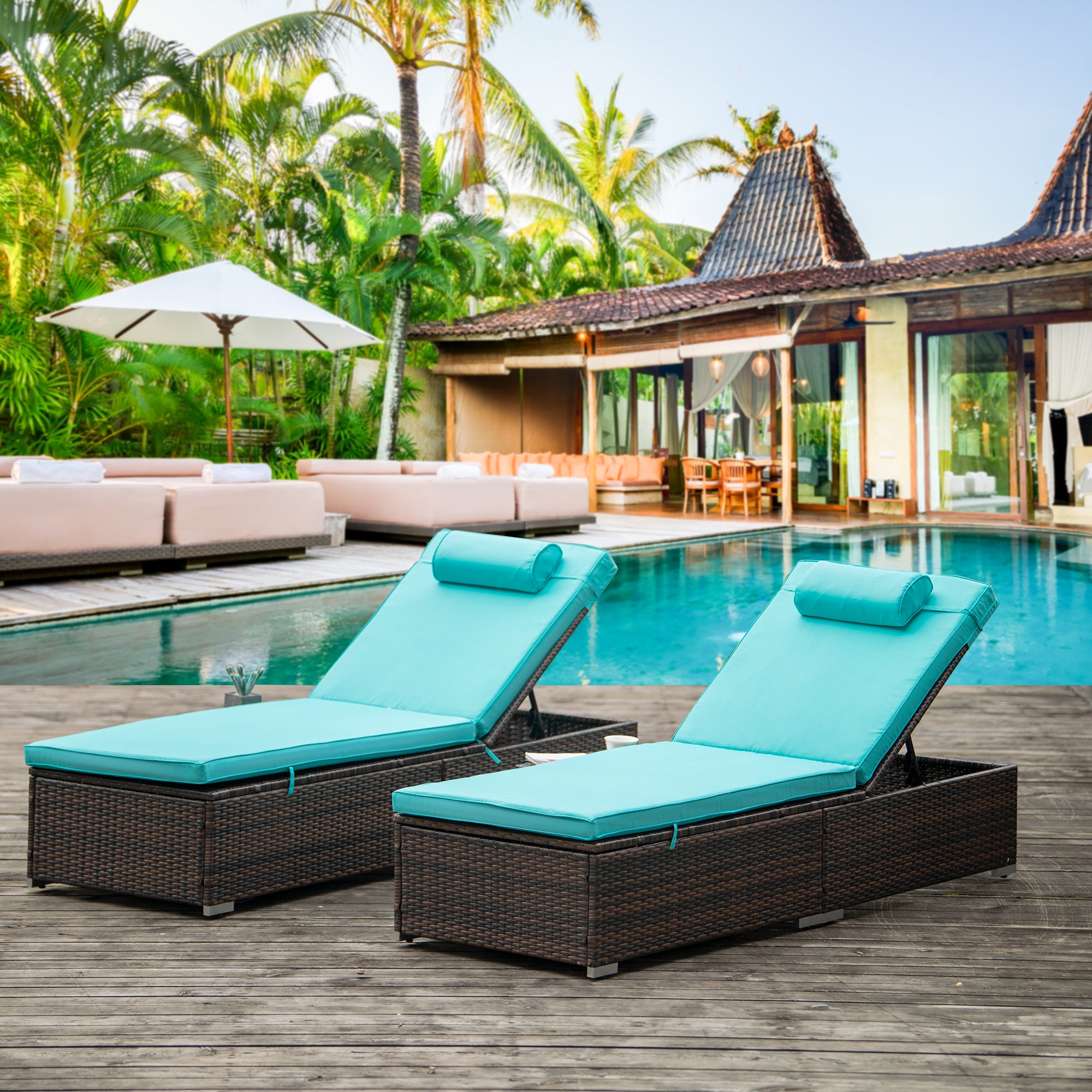 Chaise Lounge Chair, Outdoor Rattan Lounge Chair, Elegant Chaise Lounge, Patio Reclining Chairs Furniture for Poolside, Deck, Backyard