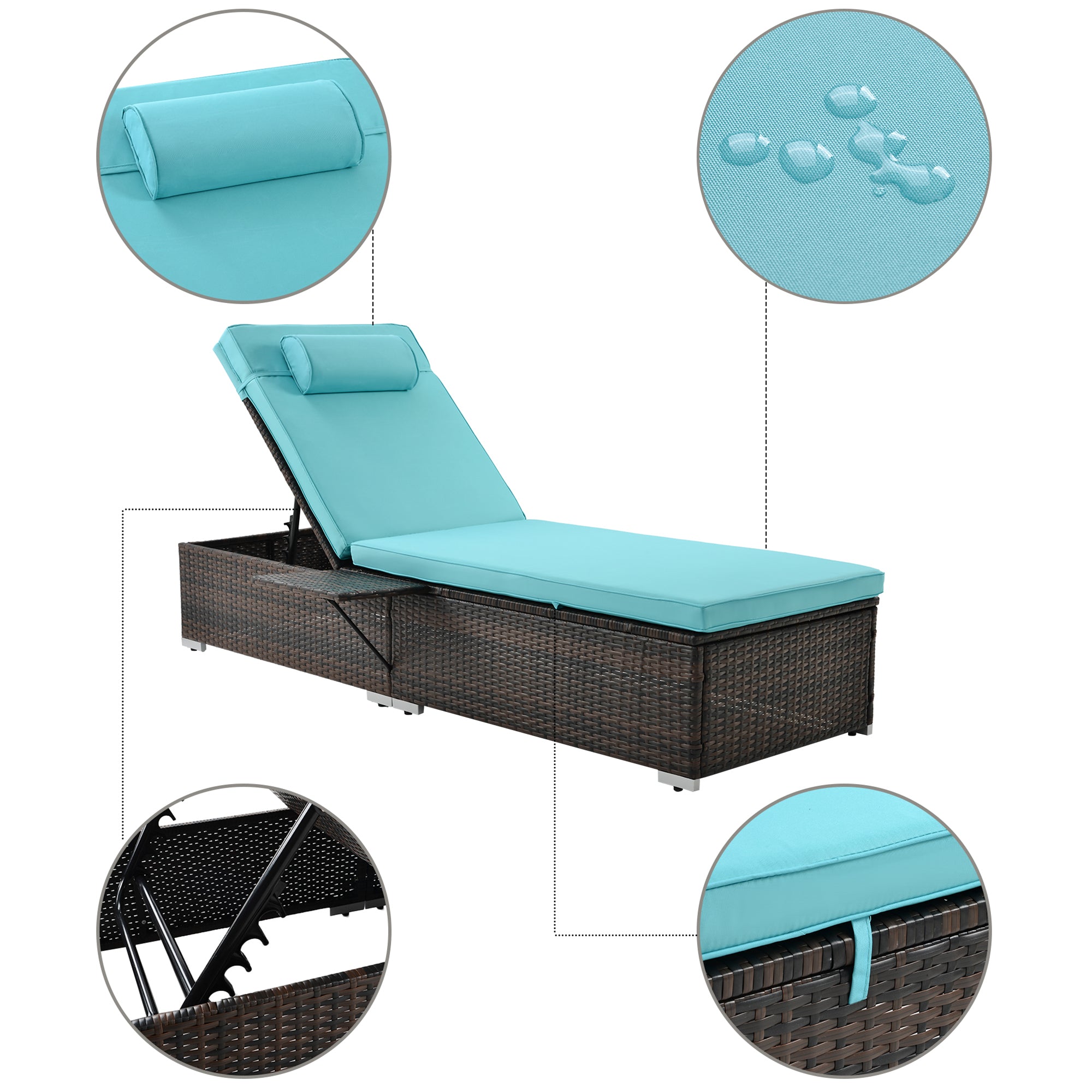 Chaise Lounge Chair, Outdoor Rattan Lounge Chair, Elegant Chaise Lounge, Patio Reclining Chairs Furniture for Poolside, Deck, Backyard