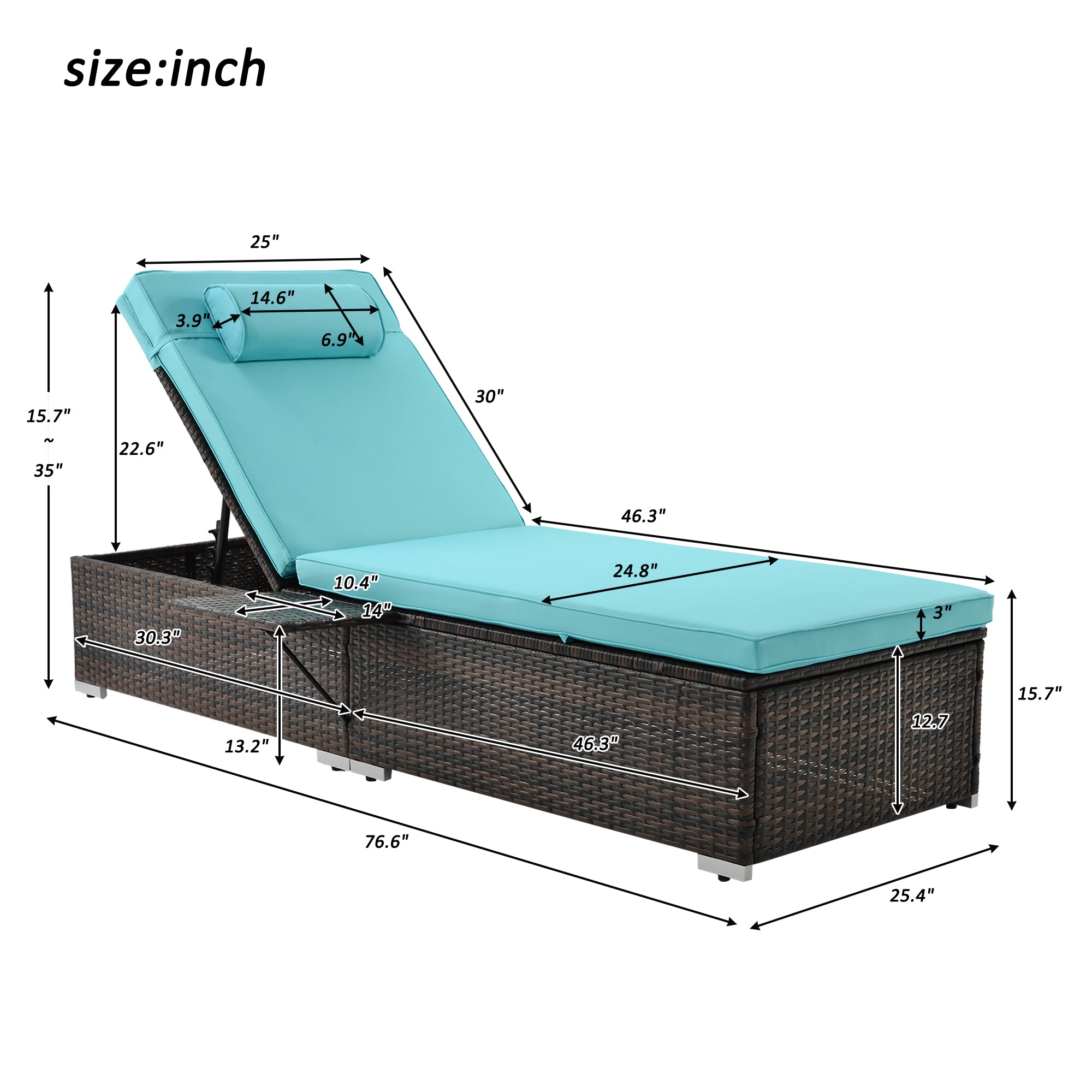 Chaise Lounge Chair, Outdoor Rattan Lounge Chair, Elegant Chaise Lounge, Patio Reclining Chairs Furniture for Poolside, Deck, Backyard