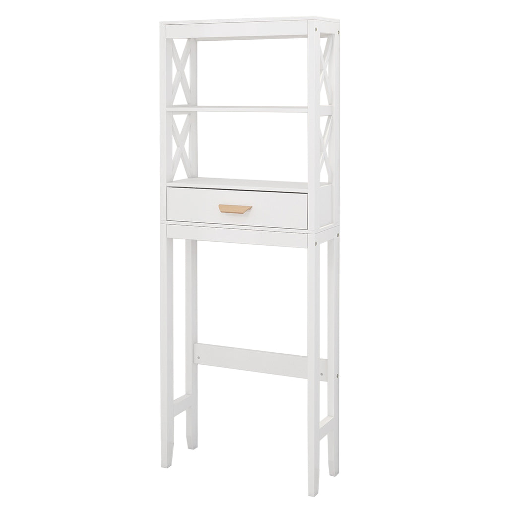 ENYOPRO Bathroom Above Toilet Cabinet, White MDF Storage Cabinet, Bathroom Storage Space Saver with One Drawer & Two Open Shelves, Over The Toilet Storage for Bathroom, K2512