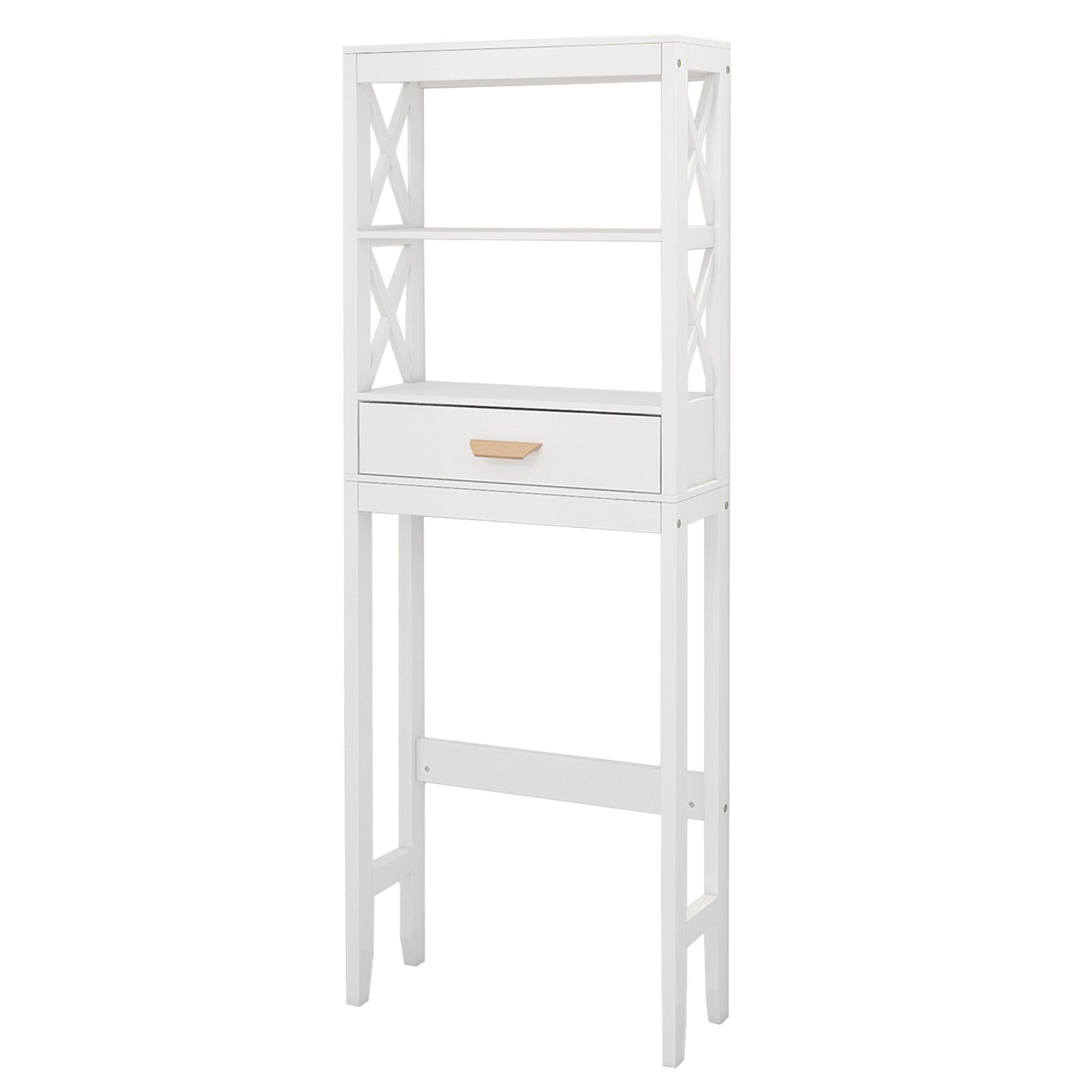 ENYOPRO Bathroom Above Toilet Cabinet, White MDF Storage Cabinet, Bathroom Storage Space Saver with One Drawer & Two Open Shelves, Over The Toilet Storage for Bathroom, K2512