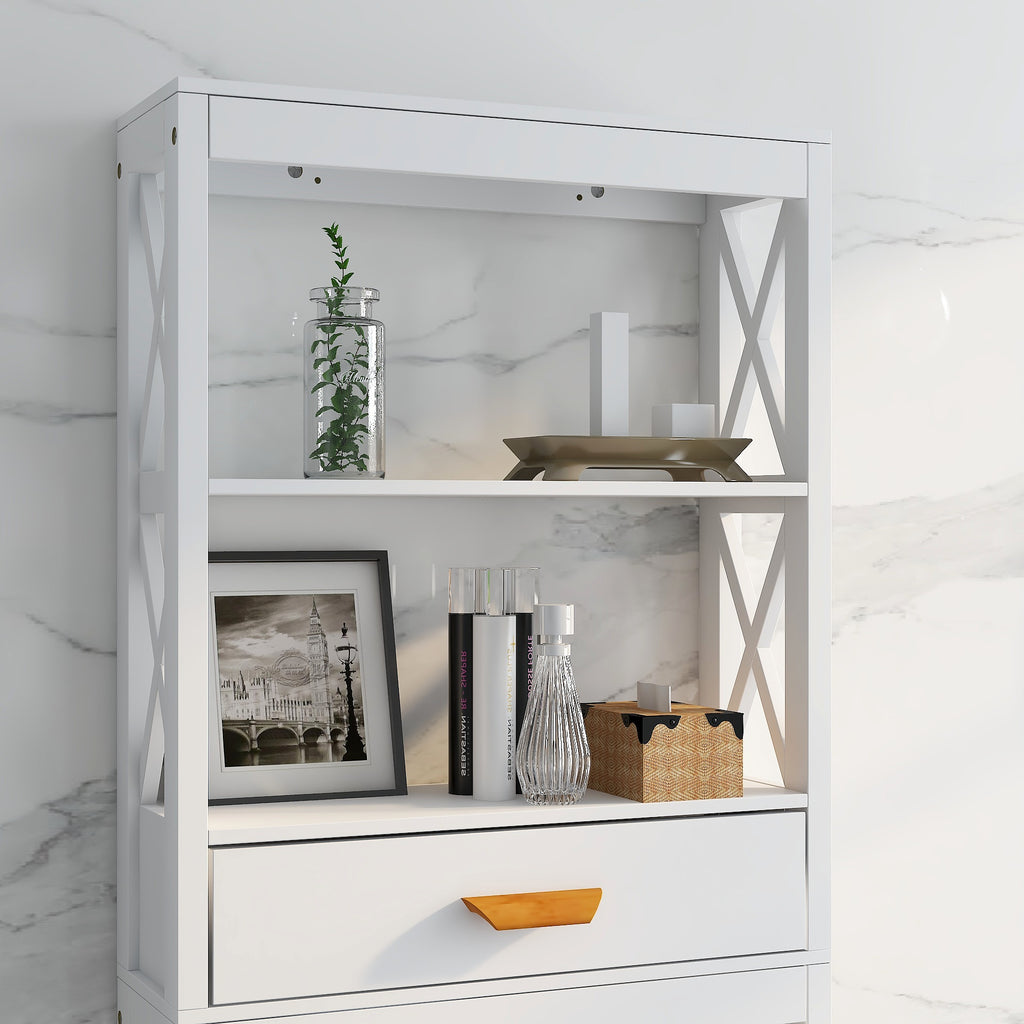 ENYOPRO Bathroom Above Toilet Cabinet, White MDF Storage Cabinet, Bathroom Storage Space Saver with One Drawer & Two Open Shelves, Over The Toilet Storage for Bathroom, K2512