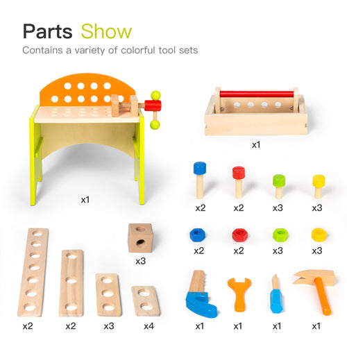 Wooden Play Tool Workbench Set for Kids Toddlers