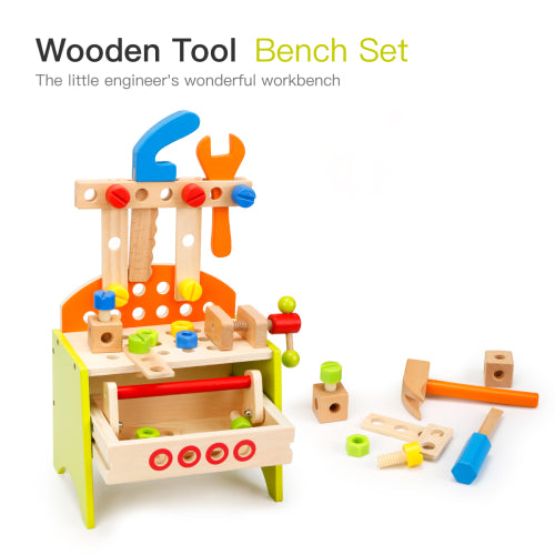 Wooden Play Tool Workbench Set for Kids Toddlers