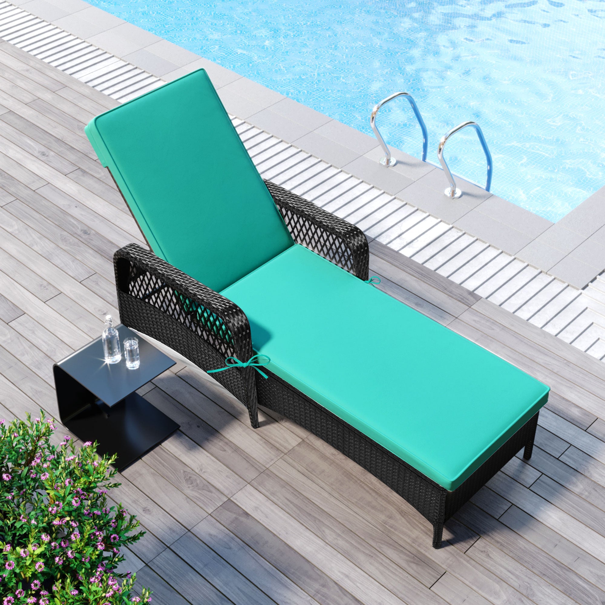 Chaise Lounge Chair, Outdoor Rattan Lounge Chair, Elegant Chaise Lounge, Patio Reclining Chairs Furniture for Poolside, Deck, Backyard