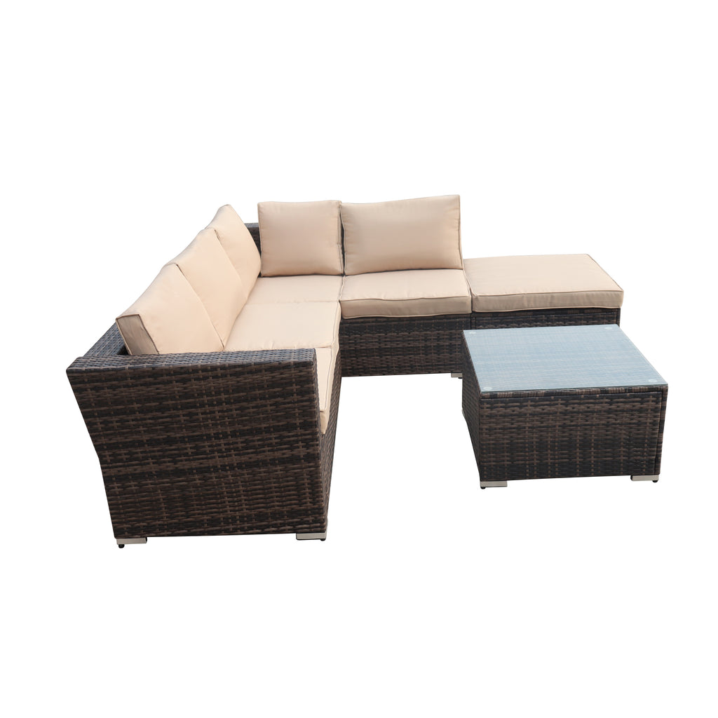Outdoor Rattan Conversation Set, 4 Pieces Wicker Chairs Set, Outdoor Seating Set with Soft Cushions & Tempered Glass Coffee Table, Outdoor Patio Chairs for Deck Balcony Lawn