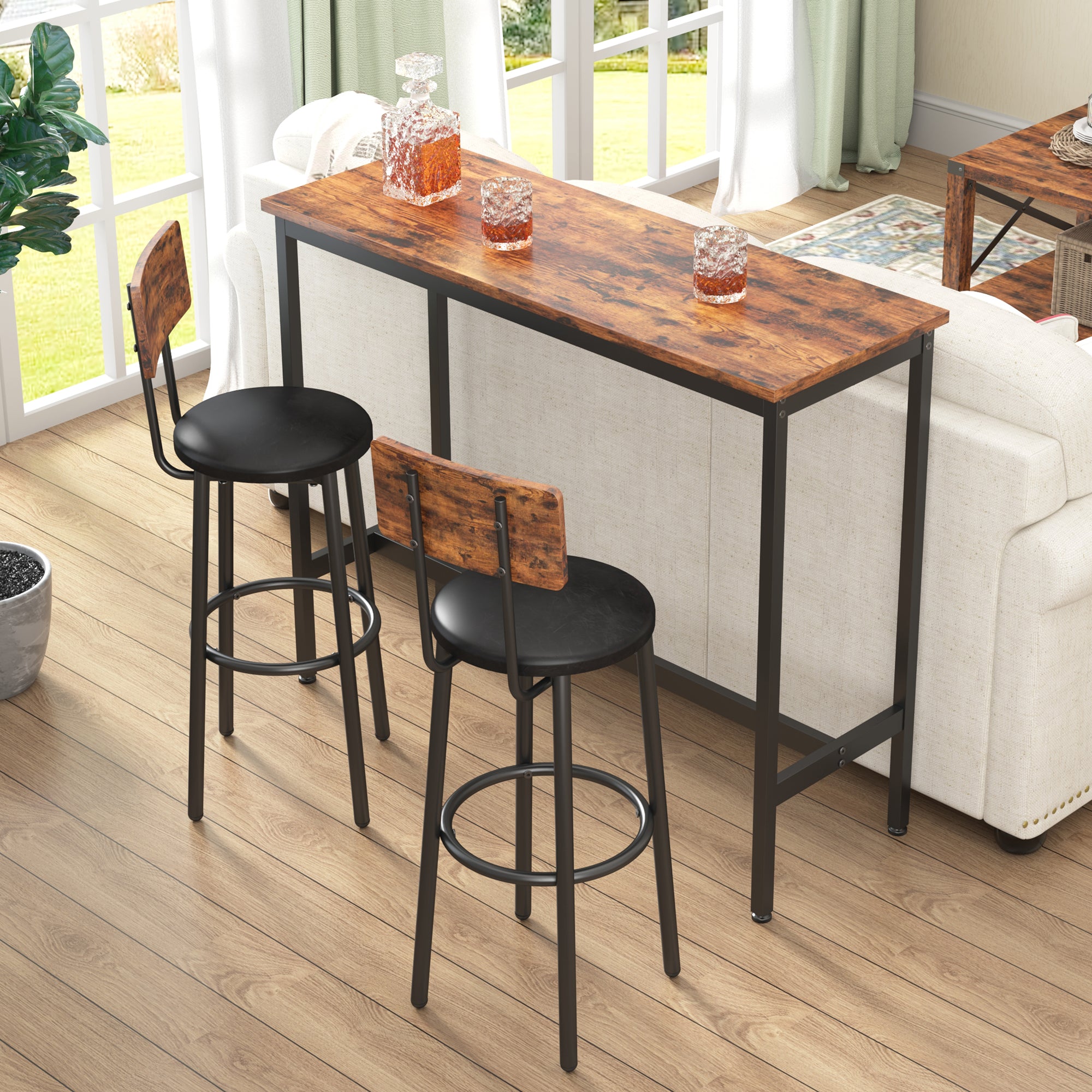Kitchen Table and Chairs for 4, Wooden Dining Table Set, Breakfast Nook Corner Dining Set, Contemporary High Counter Dining Table Set for Bar Pub Bistro Kitchen Restaurant,