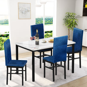 5 Piece Kitchen Dining Table and Chair Set, Dining Room Table Set with Faux Marble Table PU Leather Padded Chairs, Rectangle Dining Table Set for 4, Dinette Set for Kitchen Dining Room Small Space