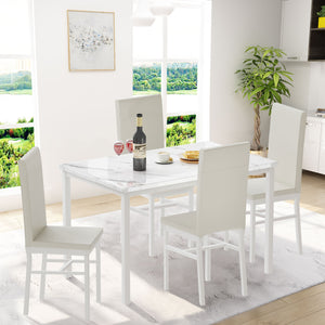 5 Piece Kitchen Dining Table and Chair Set, Dining Room Table Set with Faux Marble Table PU Leather Padded Chairs, Rectangle Dining Table Set for 4, Dinette Set for Kitchen Dining Room Small Space