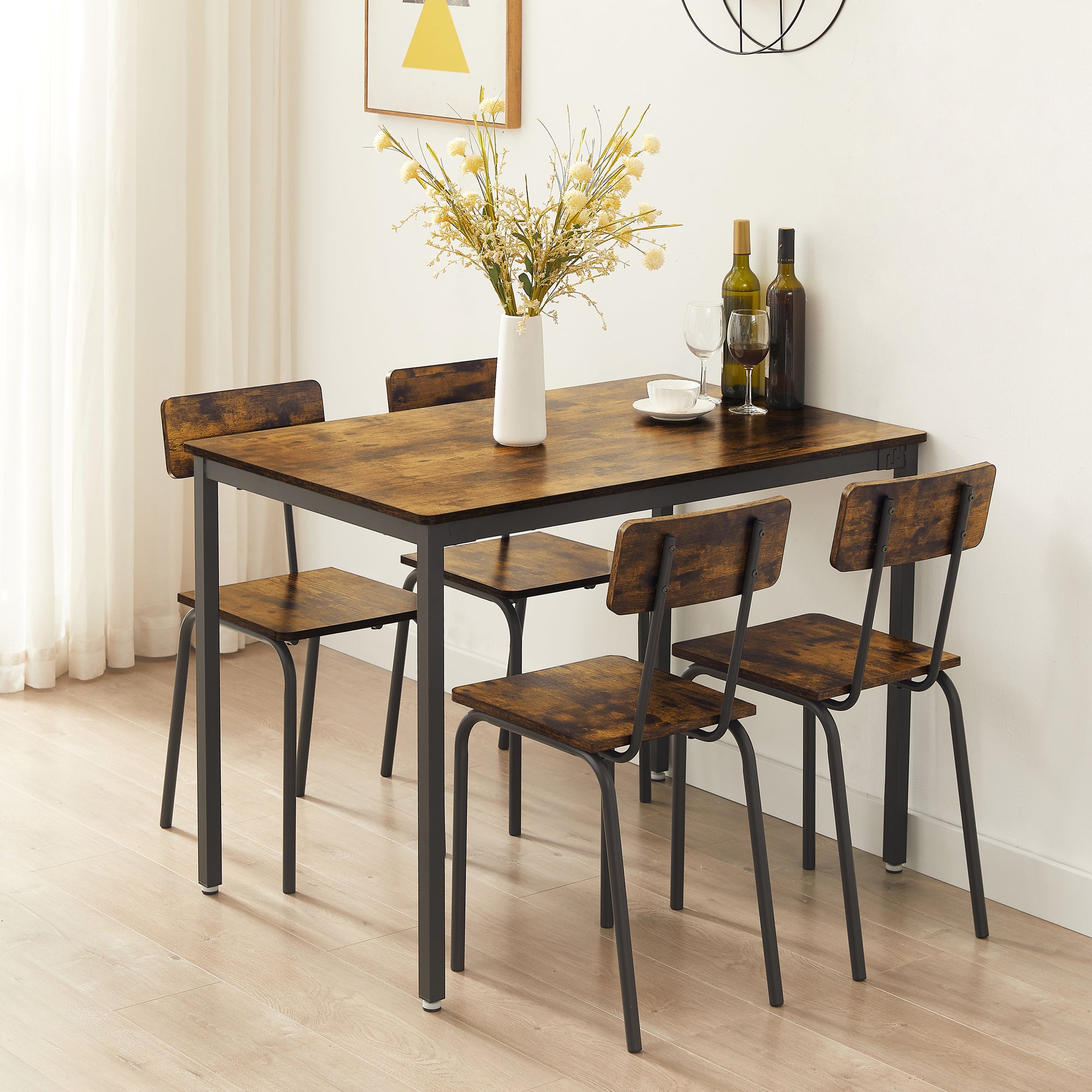 Dining Table Set, 5 Piece Dining Room Table Set for Small Spaces, Kitchen Table and 4 Chairs, Rectangular Modern Bistro Table Set, Steel Frame, Easy to Assemble, B1411
