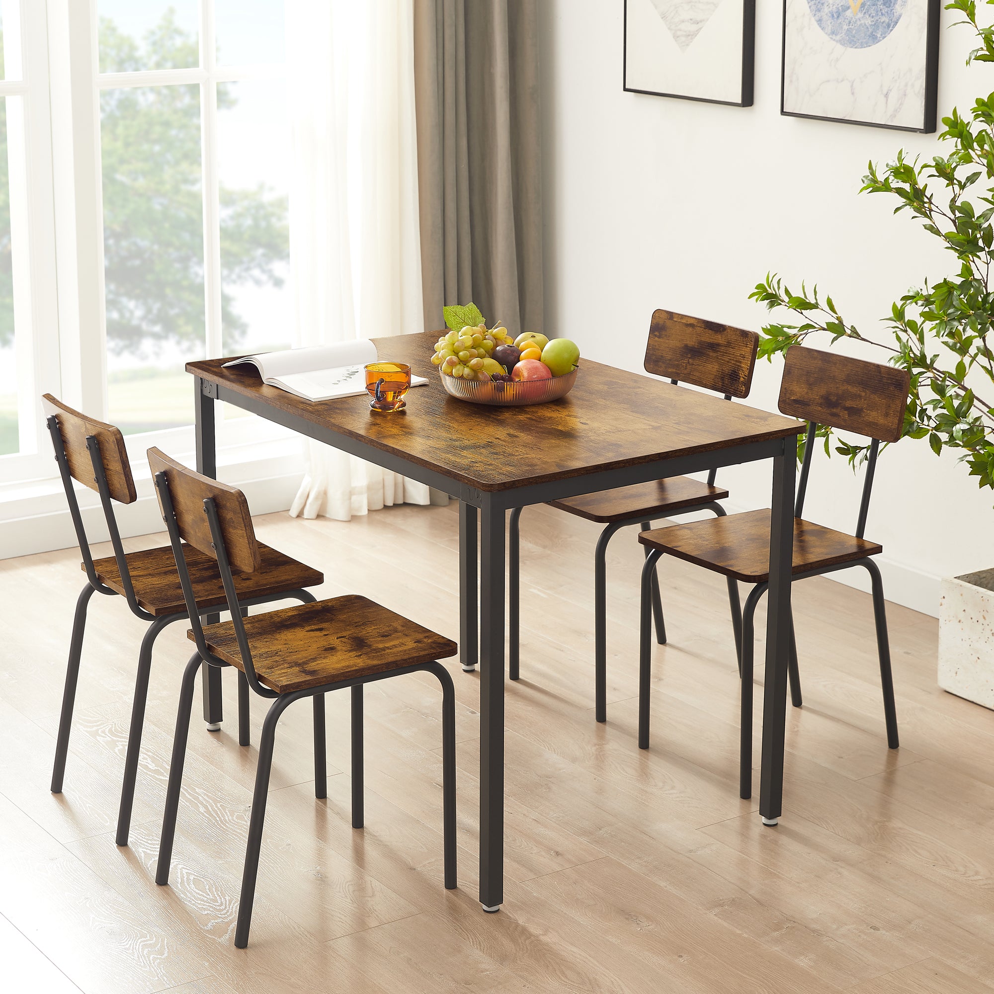 Dining Table Set, 5 Piece Dining Room Table Set for Small Spaces, Kitchen Table and 4 Chairs, Rectangular Modern Bistro Table Set, Steel Frame, Easy to Assemble, B1411