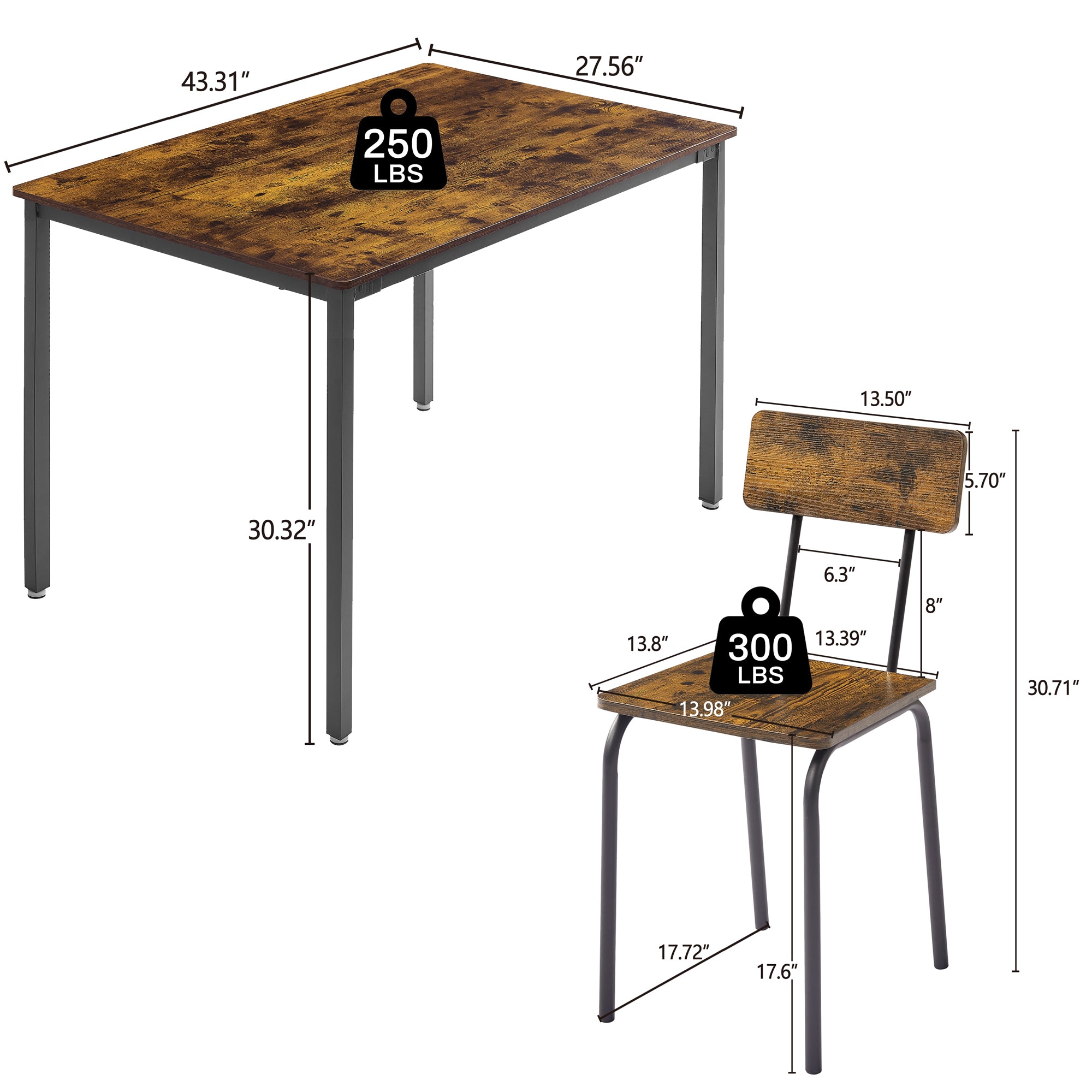 Dining Table Set, 5 Piece Dining Room Table Set for Small Spaces, Kitchen Table and 4 Chairs, Rectangular Modern Bistro Table Set, Steel Frame, Easy to Assemble, B1411