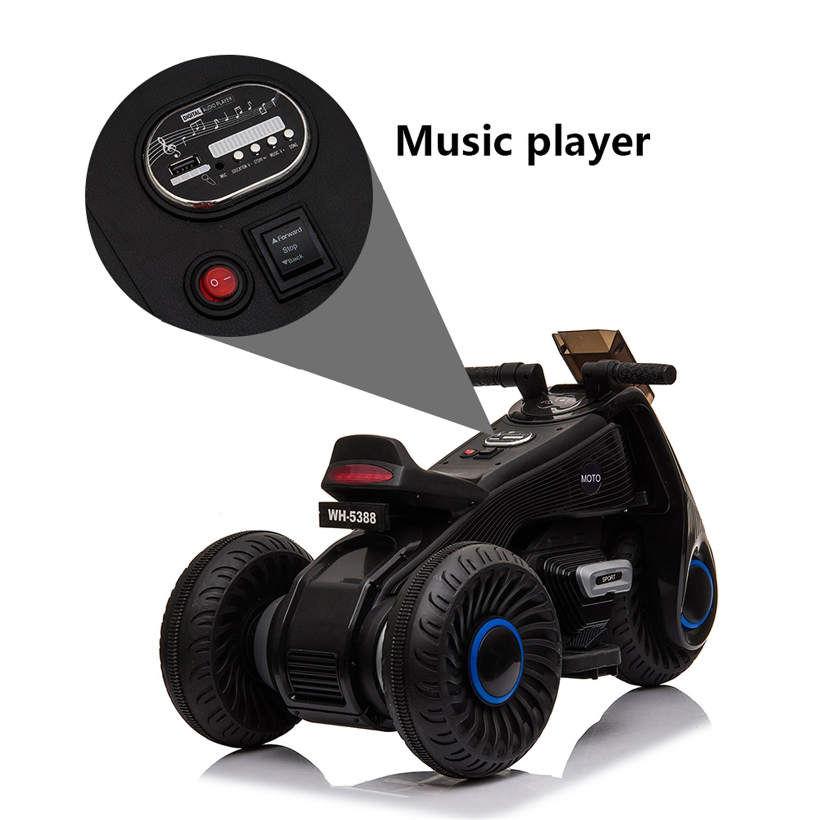 Enyopro™ Black 6V/4.5Ah Power Dirt Bike for Boys and Girls, 3-7 Years Old