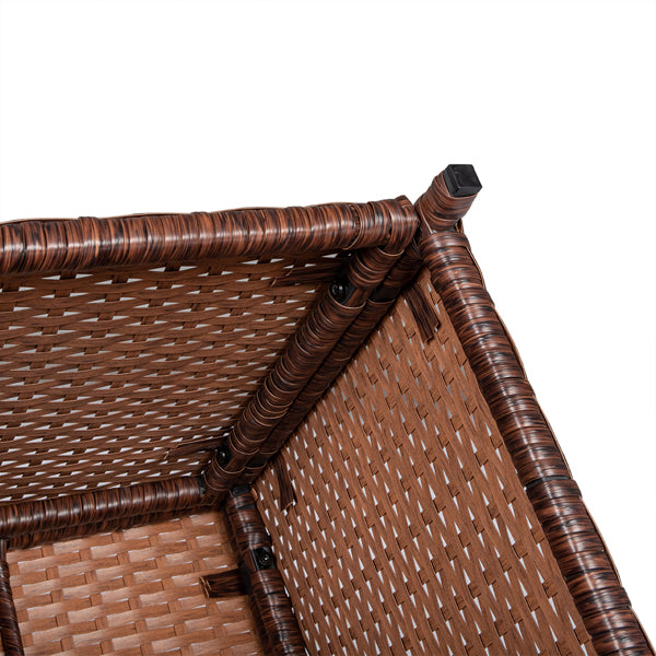 Eight-Piece Set Outdoor Rattan Dining Table And Chair Brown Wood Grain Rattan