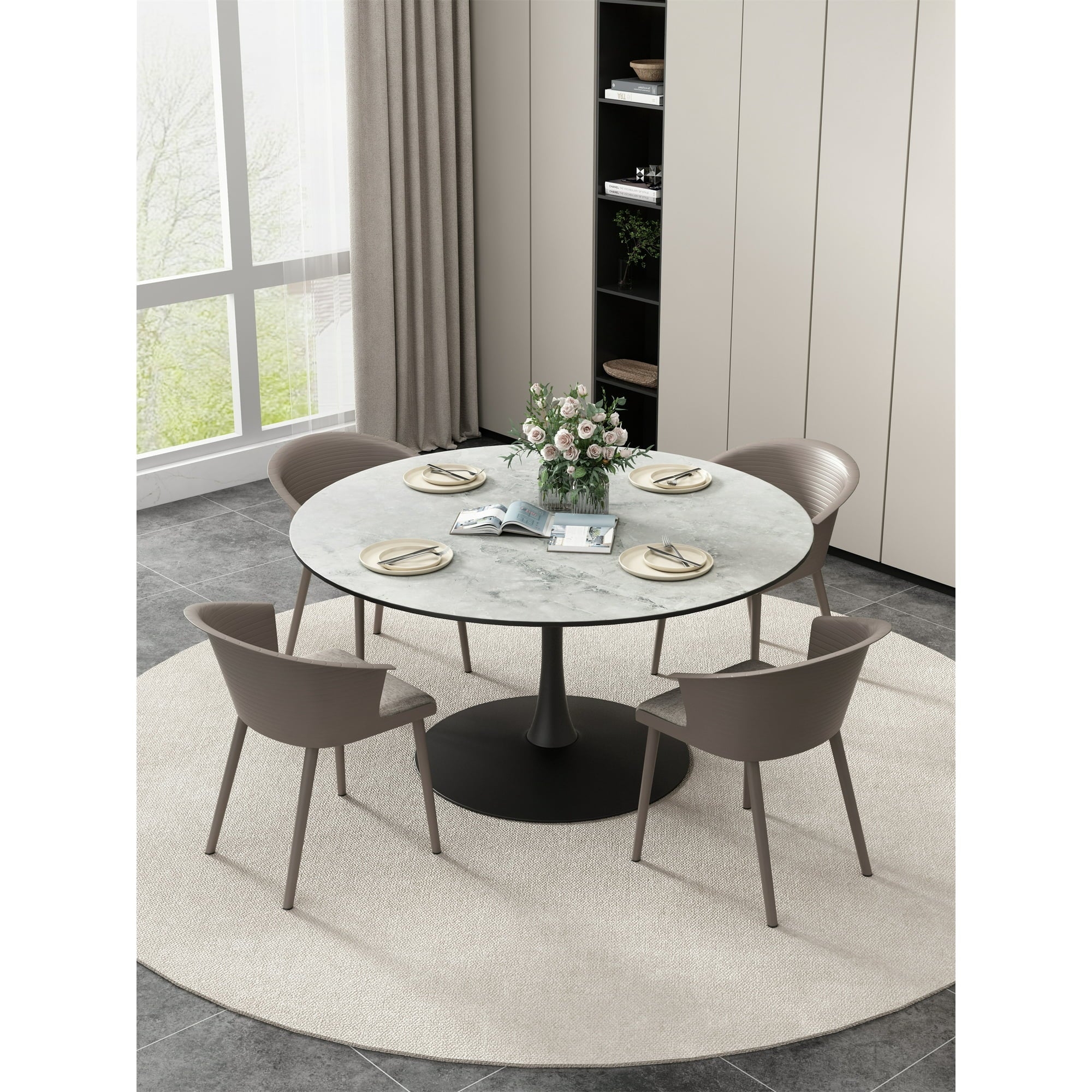 ENYOPRO 42.2" Round Tulip Table in White, Mid-Century Modern Dining Table with Round Top and Pedestal Base, Conference Pedestal Desk, Leisure Coffee Table, Seat for 4-6, Max Loading 220lbs, K2047