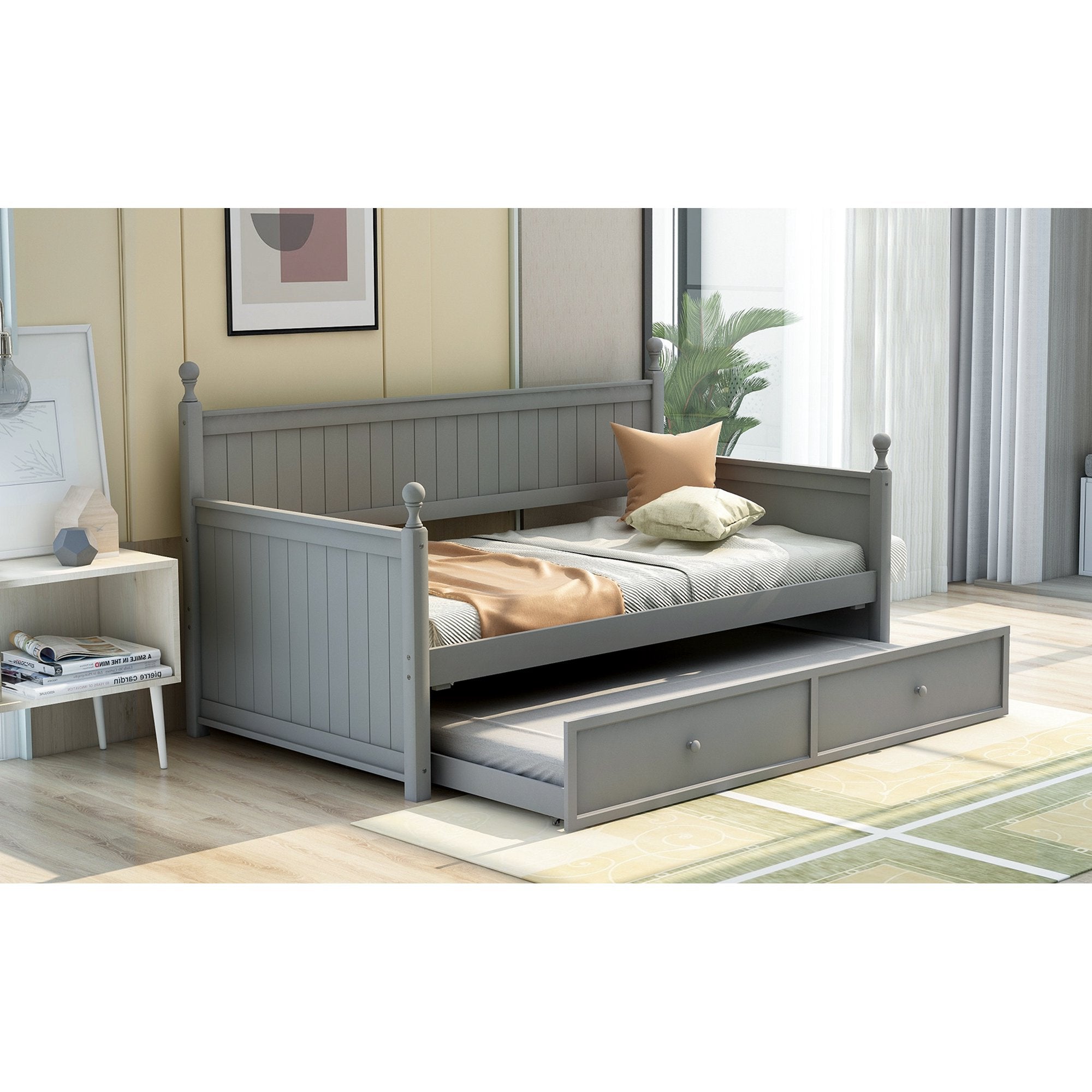 ENYOPRO Twin Daybed with Trundle, Wood Twin Bed Frame, Espresso Daybed and Trundle Set, Twin Size Bed with Premium Pine Wood Support, No Box Spring Needed, Ideal for a Kids Room Guest Room Apartment