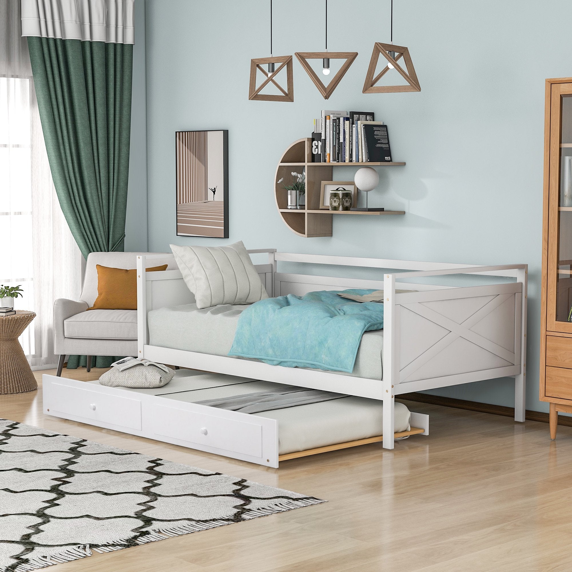 ENYOPRO Twin Daybed with Trundle, Wood Twin Bed Frame, Espresso Daybed and Trundle Set, Twin Size Bed with Premium Pine Wood Support, No Box Spring Needed, Ideal for a Kids Room Guest Room Apartment