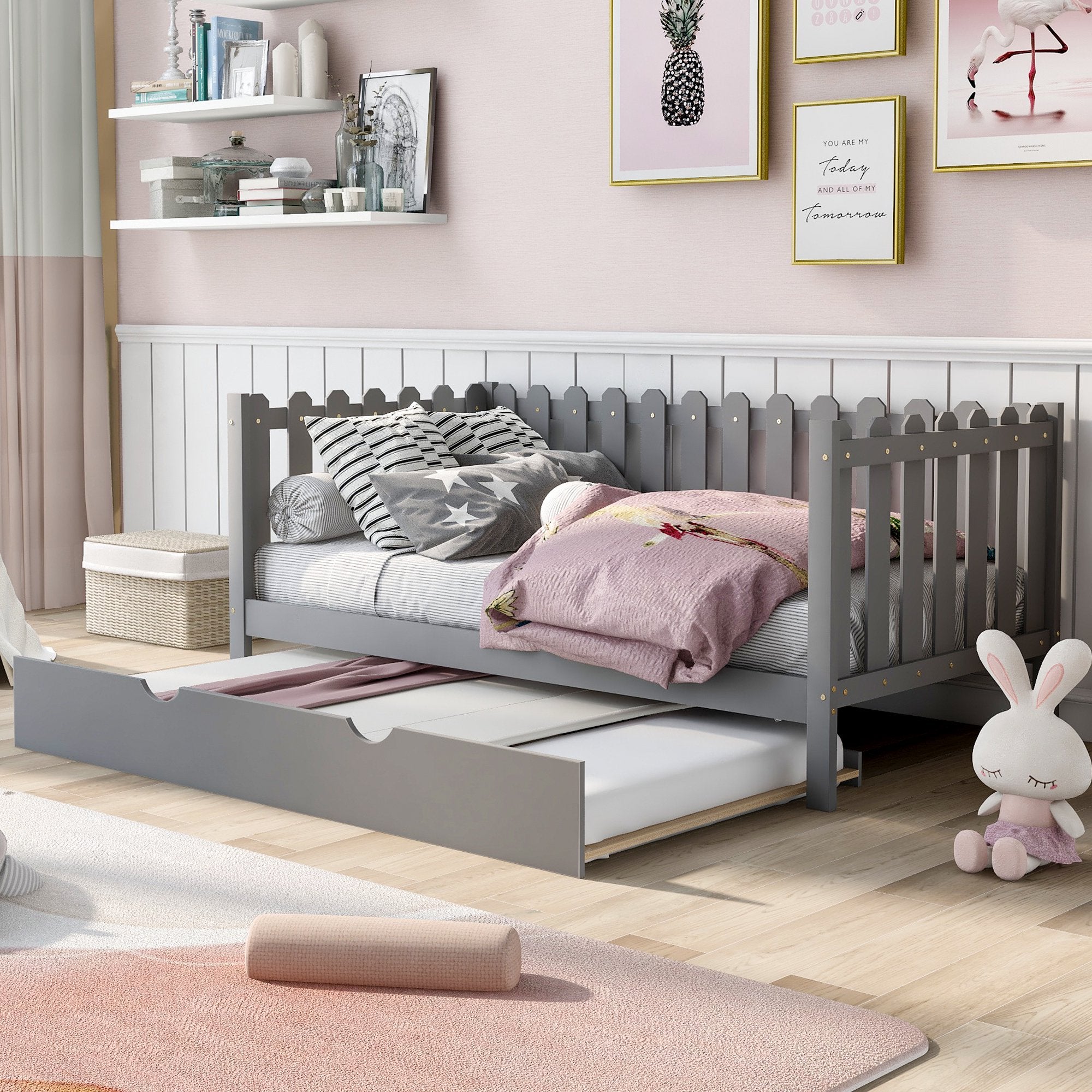 ENYOPRO Twin Daybed with Trundle, Wood Twin Bed Frame, Espresso Daybed and Trundle Set, Twin Size Bed with Premium Pine Wood Support, No Box Spring Needed, Ideal for a Kids Room Guest Room Apartment