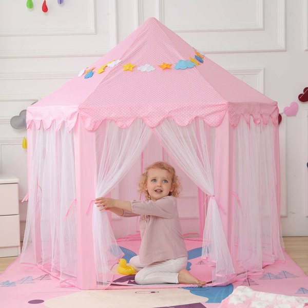 Outdoor Indoor Portable Folding Princess Castle Tent (LED Star Lights)