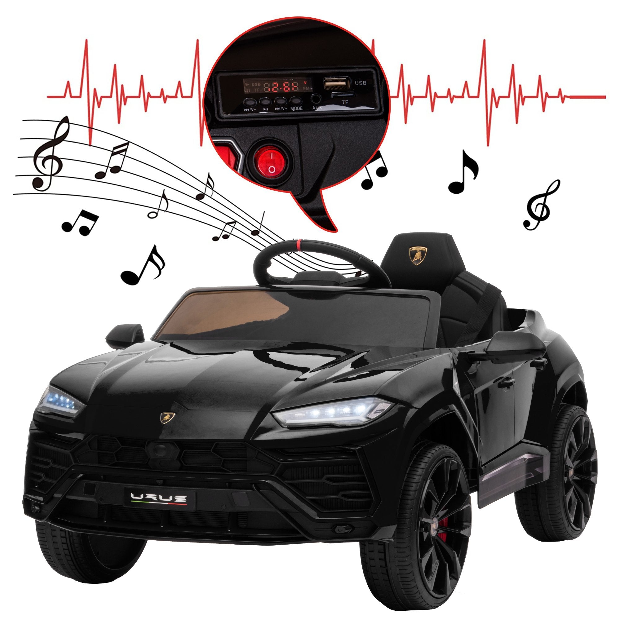 Enyopro™ Kids Black Lamborghini Ride On Toys Car With Remote