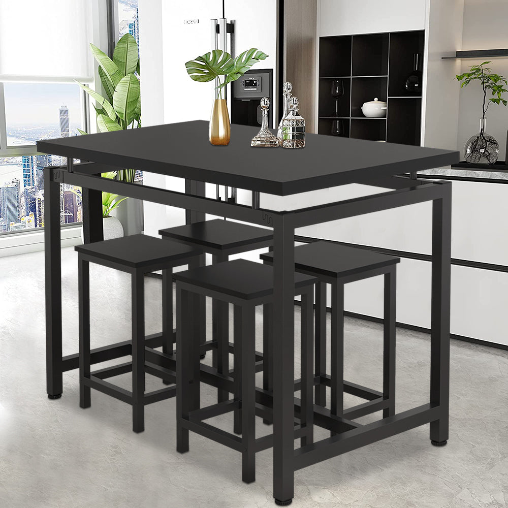 Counter Height Table Set of 5, Breakfast Bar Table and Stool Set, Minimalist Dining Table with Backless Stools, Wood Top Pub Table & Chair Set for Kitchen Apartment Bistro - Space Saving