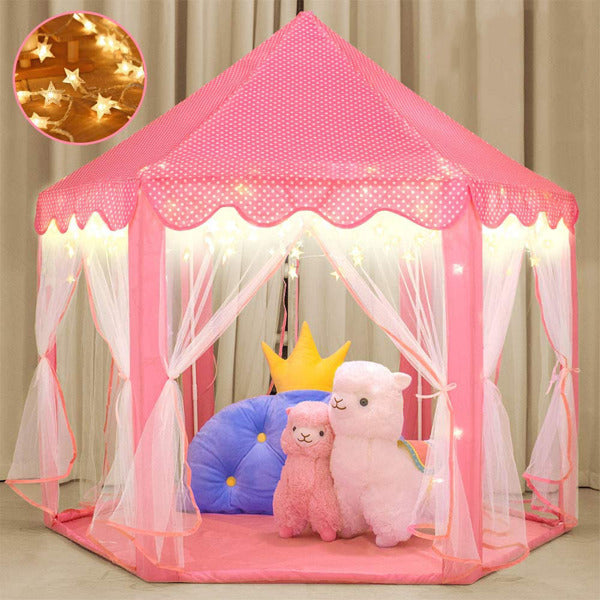 Outdoor Indoor Portable Folding Princess Castle Tent (LED Star Lights)