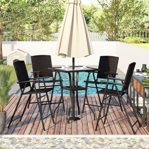 5-Piece Outdoor Dining Set, Counter Height Table Set with Chairs, Patio Rattan Bar Dining Set with Table and Bar Stools, Patio Wicker Furniture Conversation Set for Garden, Balcony, Pool