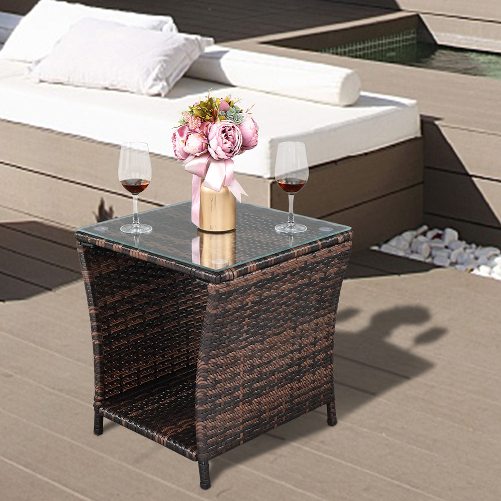 Outdoor Side Table, PE Rattan Patio Side Table, Wicker Square End Side Table, Small Outdoor Side Tables Garden Patio Furniture Deck Table