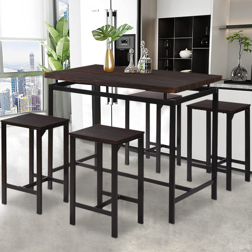 Counter Height Table Set of 5, Breakfast Bar Table and Stool Set, Minimalist Dining Table with Backless Stools, Wood Top Pub Table & Chair Set for Kitchen Apartment Bistro - Space Saving