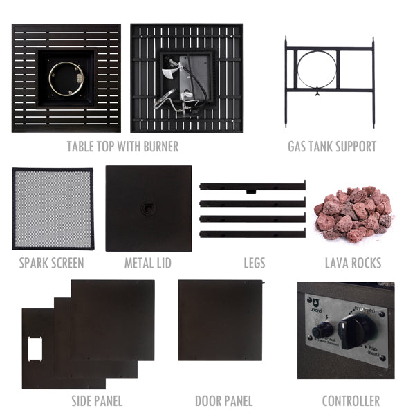 Gas Fire Pit Table 30 inch 50,000 BTU Square Outdoor Propane Fire Pit Table Black