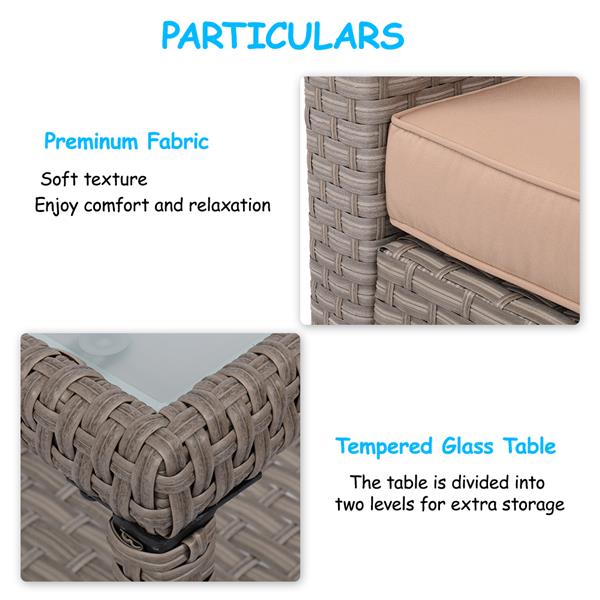 Wide Rattan Double Contiguous Rattan 4-Piece Suit 1 Double 2 Single 1 Double Coffee Table Gray