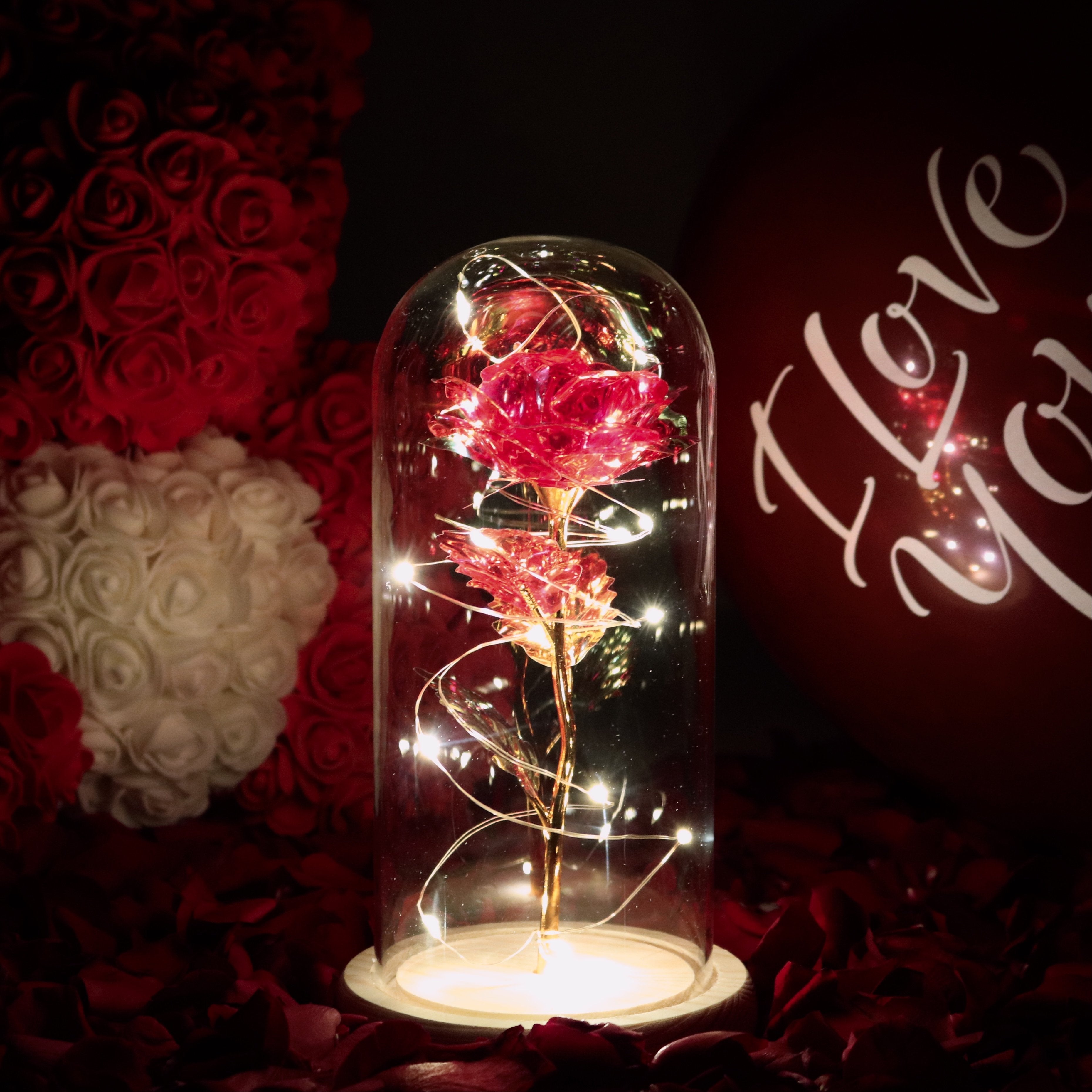 Best Gift - Led glass cover gold leaf rose immortal flower