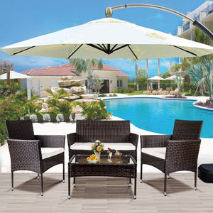 8 PCS Outdoor Patio Bistro Furniture Set, All-Weather Rattan Chair Set, Conversation Furniture Sets, Cushioned Seat & Glass Table, Bistro Table Set for Porch Garden Poolside Balcony, T203