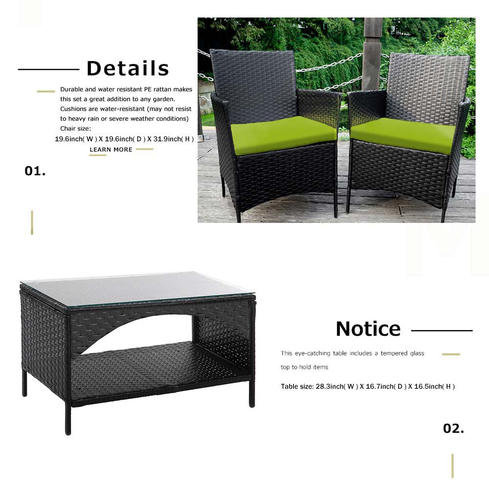 8 PCS Outdoor Patio Bistro Furniture Set, All-Weather Rattan Chair Set, Conversation Furniture Sets, Cushioned Seat & Glass Table, Bistro Table Set for Porch Garden Poolside Balcony, T203