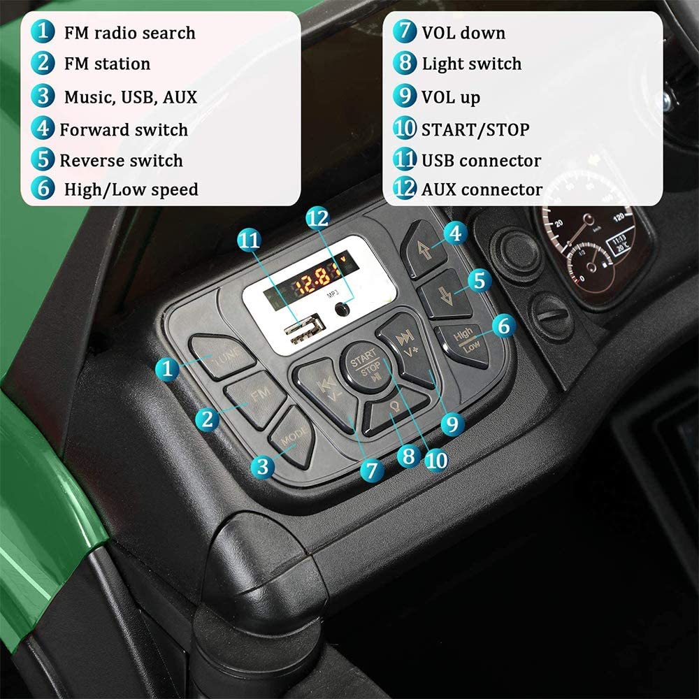 Enyopro™ 12v Kids Ride On Green Truck Kids Cars